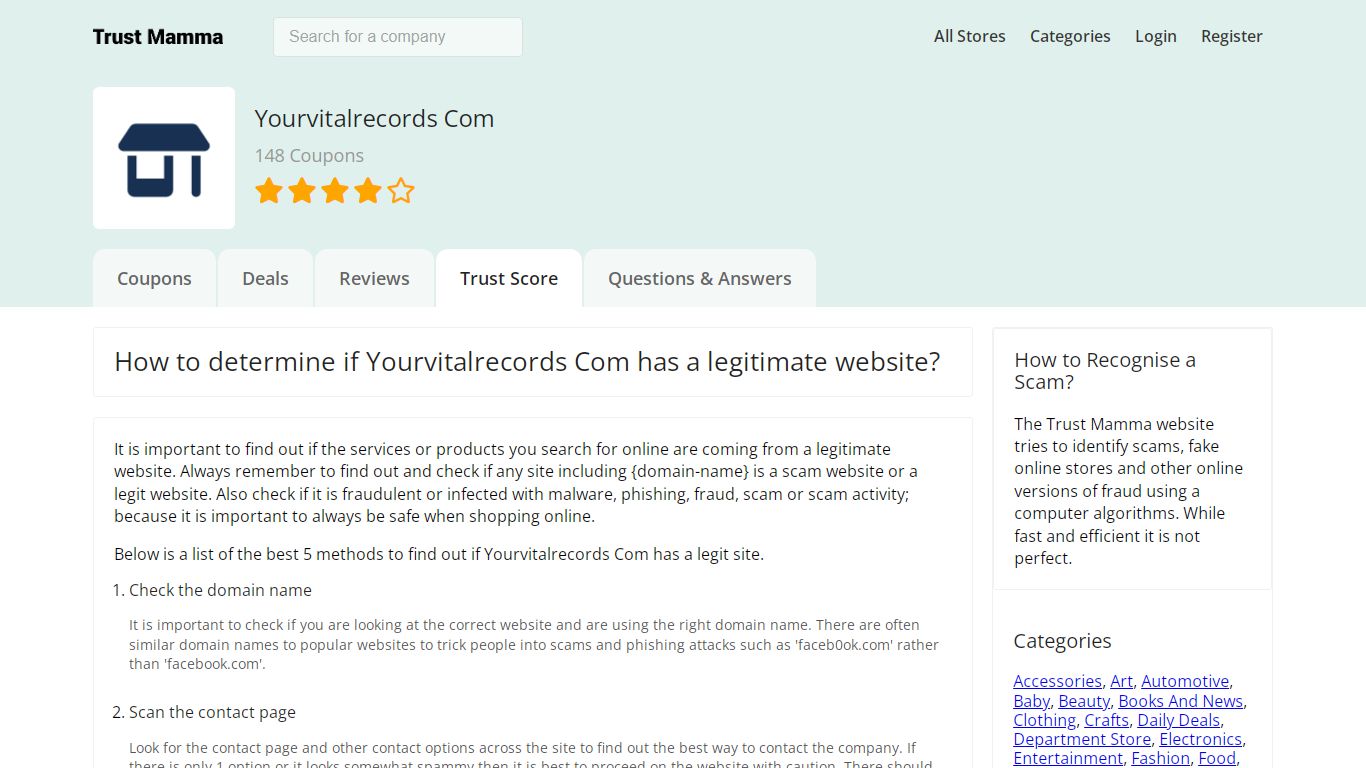 Yourvitalrecords Com Scam or Safe? | Mamma.com